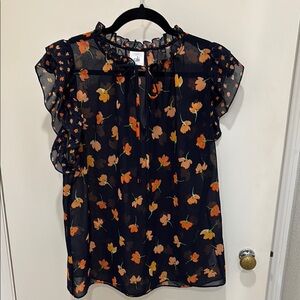 Cabi Navy Floral Spring Blouse Size Small